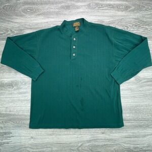 Vintage Eddie Bauer Sweater Mens Large Green Henley Ribbed Thermal Base Layer